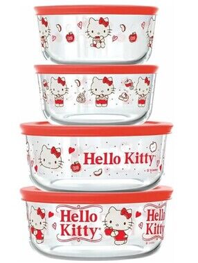 Hello Kitty Pyrex Decorated Food Storage Set 8 Piece